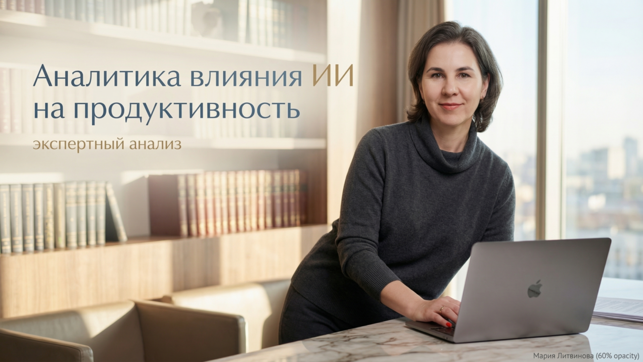 Рабочий интерфейс с ИИ‑ассистентом, показывающий рост продуктивности и оптимизацию задач с помощью нейросетей | Мария Литвинова